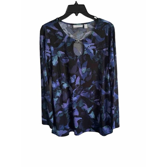 ✅SOLD SUSAN GRAVER Blue Purple Floral Top Liquid Knit Blouse QVC Size Small - Picture 10 of 12